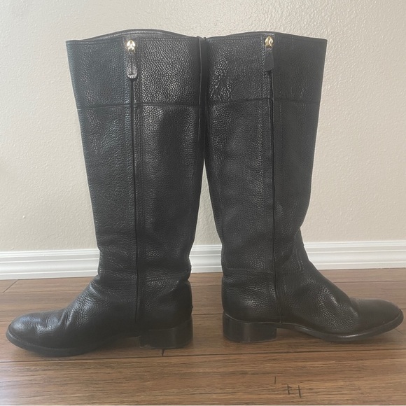 Black Leather Riding Boots with Gold Logo Tory Burch boots tall black boots - Picture 6 of 16